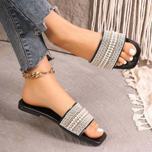 Summer Womens New Style Simple Solid Color Fashion Pearl Designer Sandals Outdoor Casual Party Dress Women&#039;s Slippers Large Size 232a