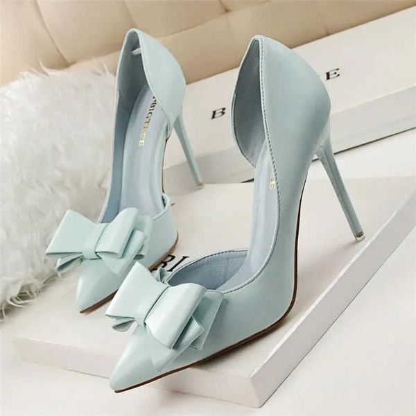 2024 Fashion Delicate Sweet Bowknot High Heel Shoes Side Hollow Pointed Women Pumps Pointed Toe 10.5CM thin Dress ShoesC241015