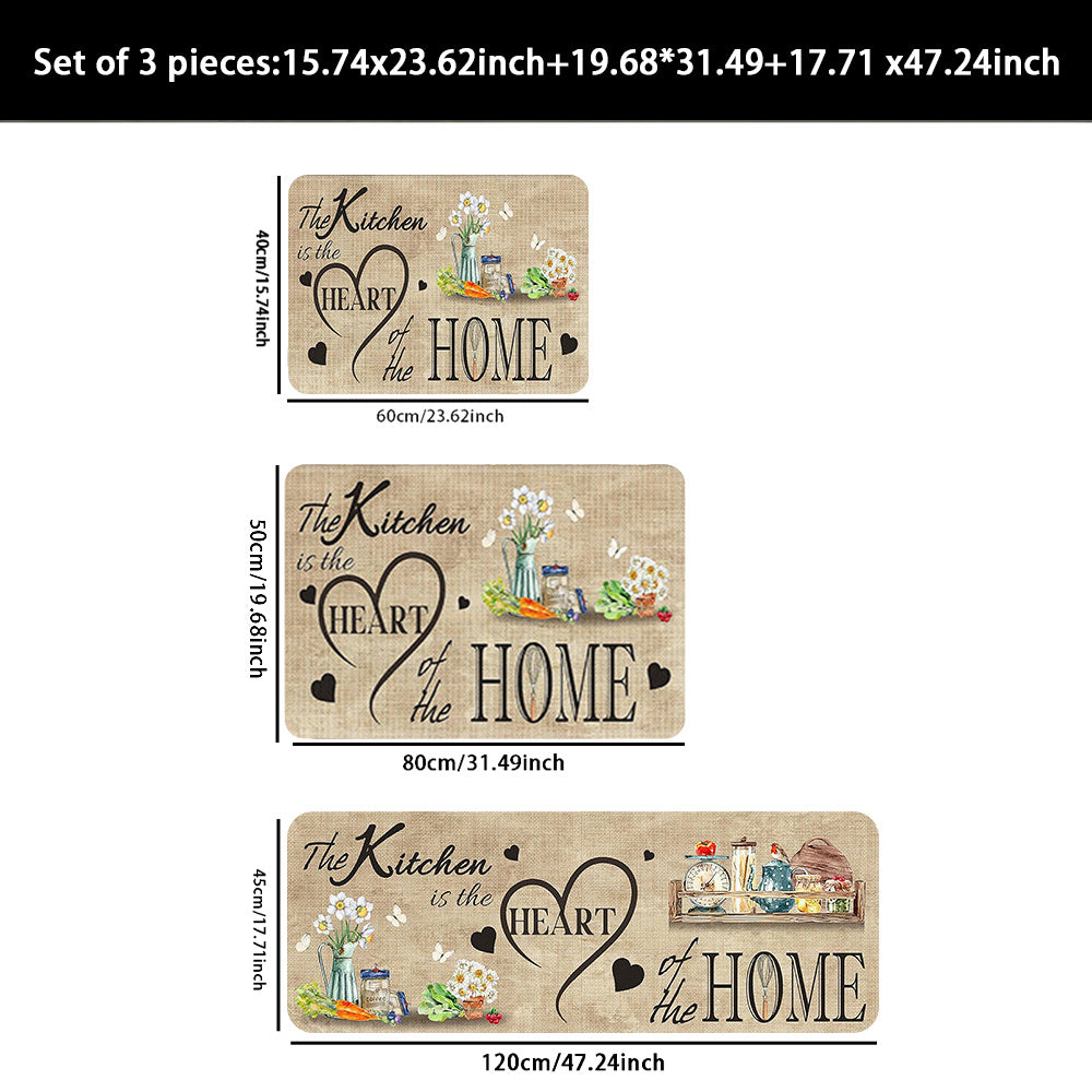 TEMU 2pcs-3pcs, Home Decoration Kitchen Set Floor Mat, Warm Kitchen Pattern, Flannel Carpet, Suitable For Bedroom, Living Room, Dining Room, Kitchen,