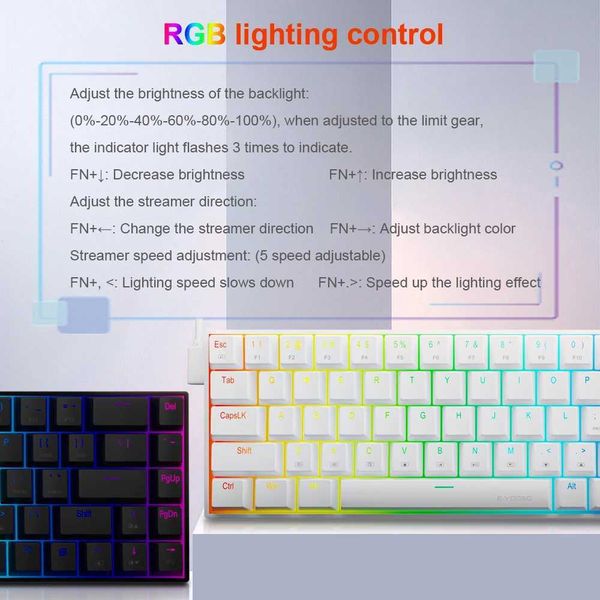 Keyboards E-YOOSO Z686 RGB USB 60% Mini slim Mechanical Gaming Wired Keyboard Red Switch 68 Keys Russian Brazilian Portuguese for Compute z2