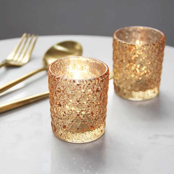 Candle Holder Glass Golden Cup Candlestick Led Tealight Candles For Wedding Table Home Decoration Candle Gift Box Candlesticks Y240823