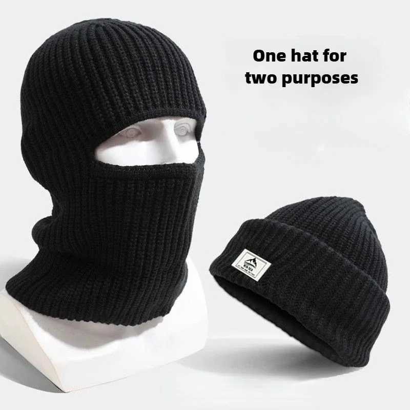 Beanie-Skull Caps Winter 2-in-1 face mask Beanies hat warm knit Balaclava hat windproof solid full face ski hat tactical bicycle earmuffs H241230