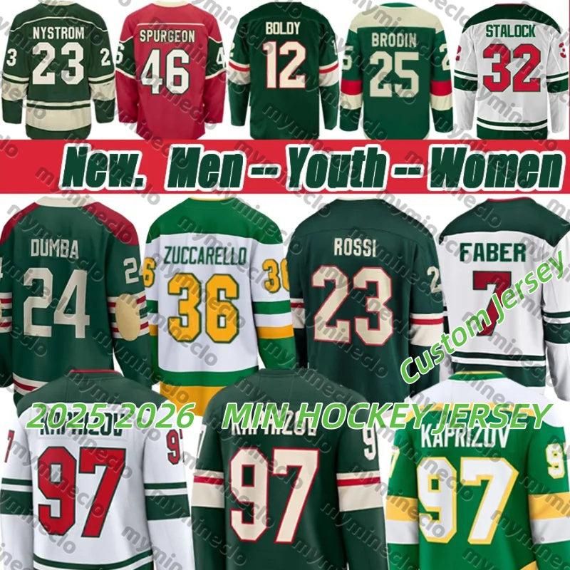 MIN wild Hockey jerseys Mats Zuccarello Matt #12 Boldy Joel jerseys #97 Kaprizov Eriksson Hartman Brock Faber Fleury Reverse 2025 mens youth Adult I