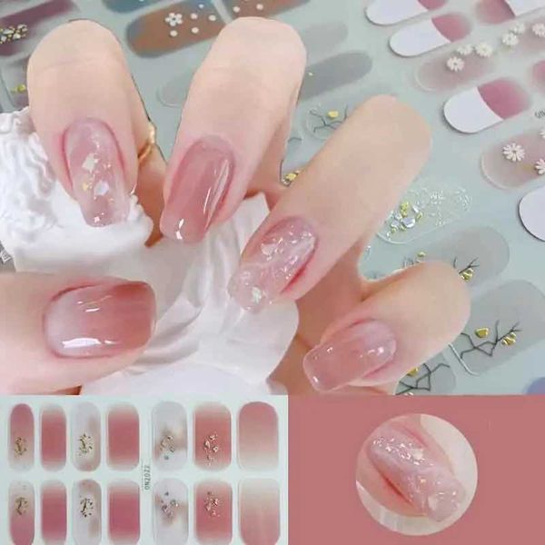 New 5D Semi Cured UV Gel Nail Slider Blush Flowers Design Full Nails Wrap Decals Waterproof UV StickersXJ240814