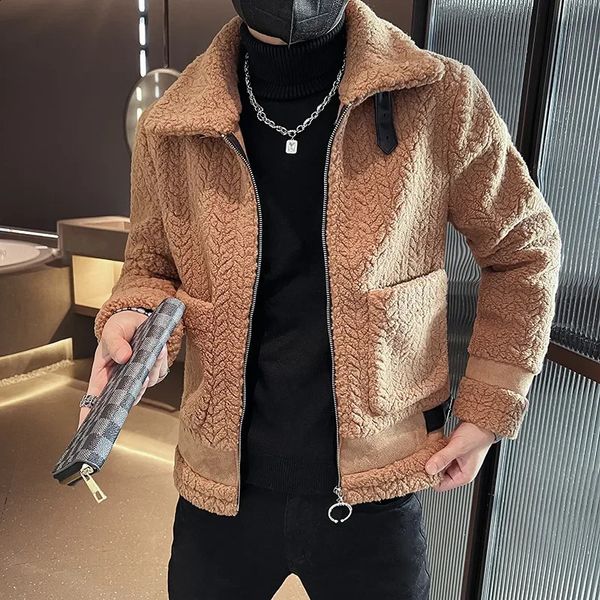 Lamb Velvet Jackets Men Autumn Winter Slim Zipper Warm Tops Cotton Faux Fur Coats Outerwear Polar Male Clothing Z100 240830