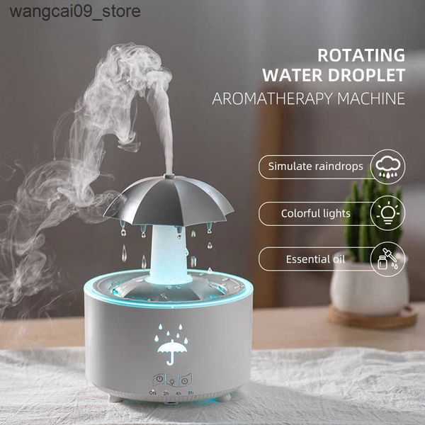 Humidifiers New Creative Rotating Raindrop Aromatherapy Machine Rain Cloud Humidifier Heavy Fog Quantity Colorful Moving Head Humidifier J24