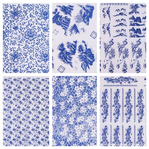 Pottery Ceramics Transfer Paper Underglaze Colored Flower Paper Blue and White Porcelain Decals Sticker Polymer Clay Tools 1PCS