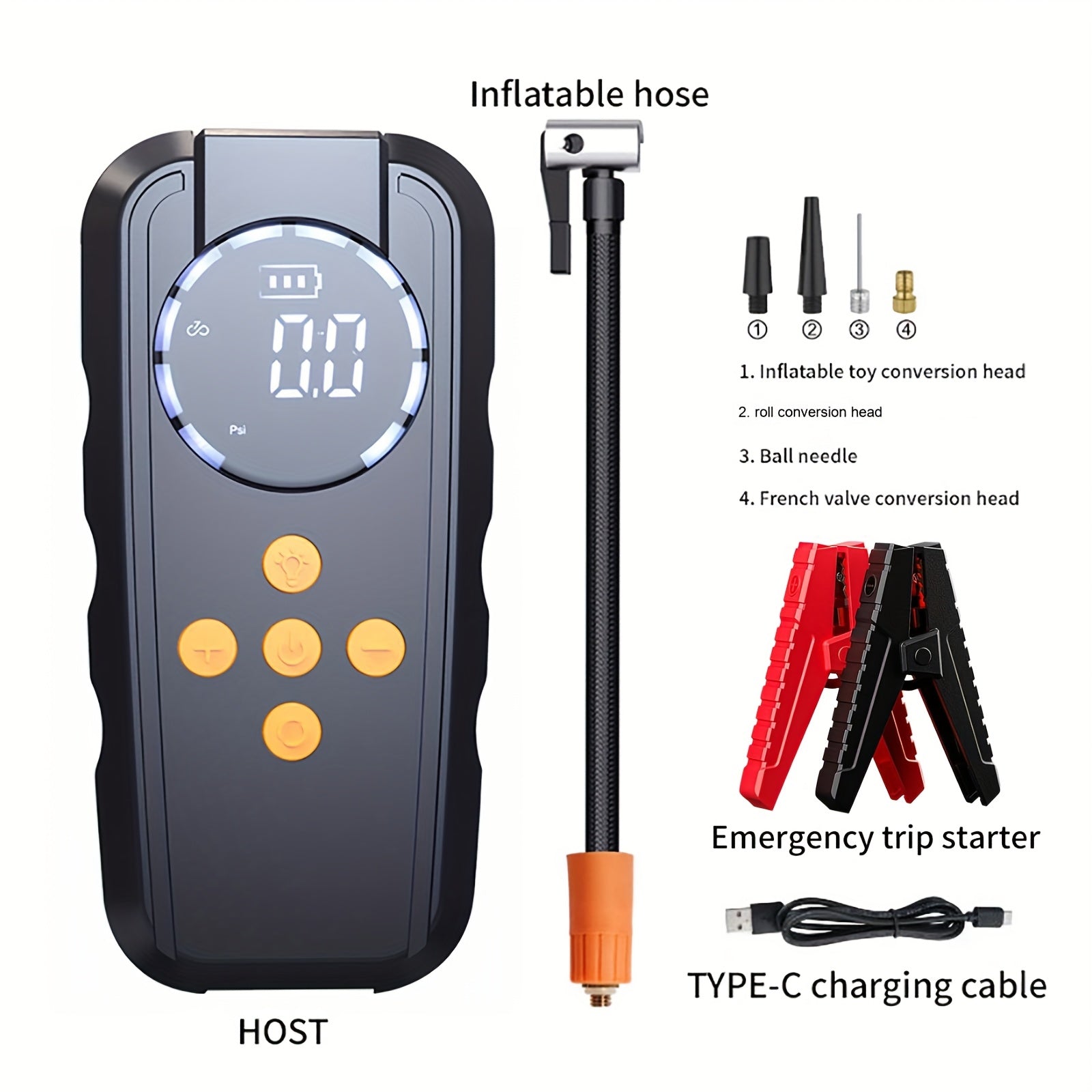 TEMU Portable Car Jump Starter, Car Battery Charger, Jump Starter With Air Compressor, Starter Portable, Jump Starter Para Car, Battery Charger, Cart