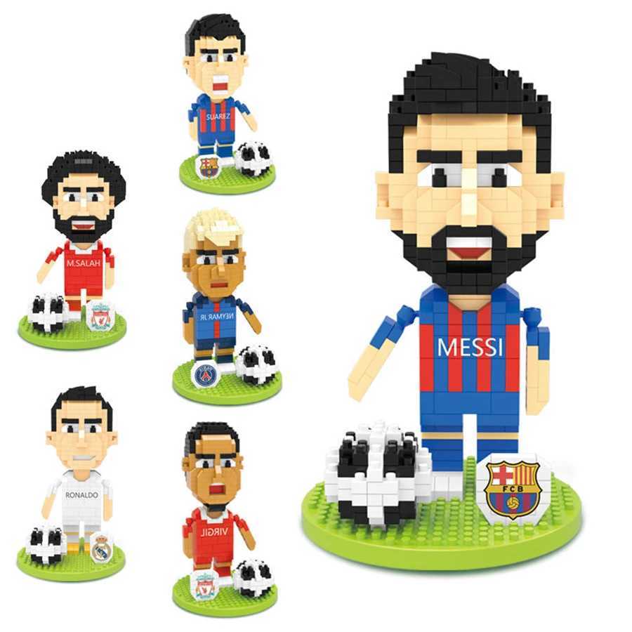 Cool football player mini character 3D model building block childrens toy DIY mini building block football action character birthday gift W250102