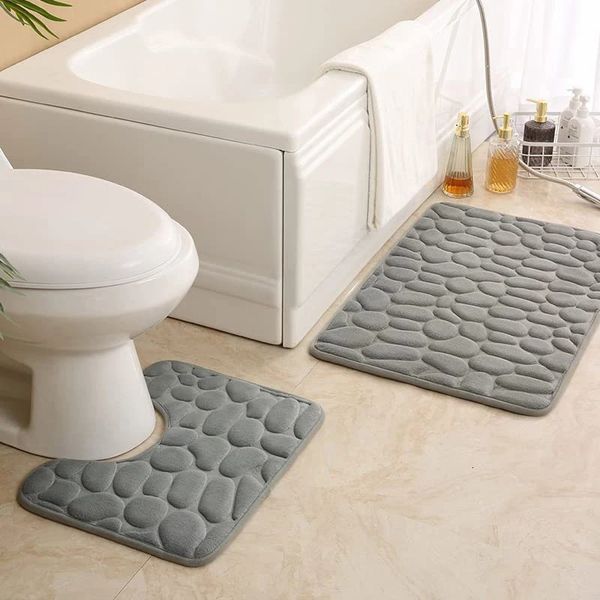 2PCS Bathroom Bath Mat Set Cobblestone Embossed Anti Slip Rug Water Absorbing Foot Mat Non-slip Carpet In Bathtub Floor 250208
