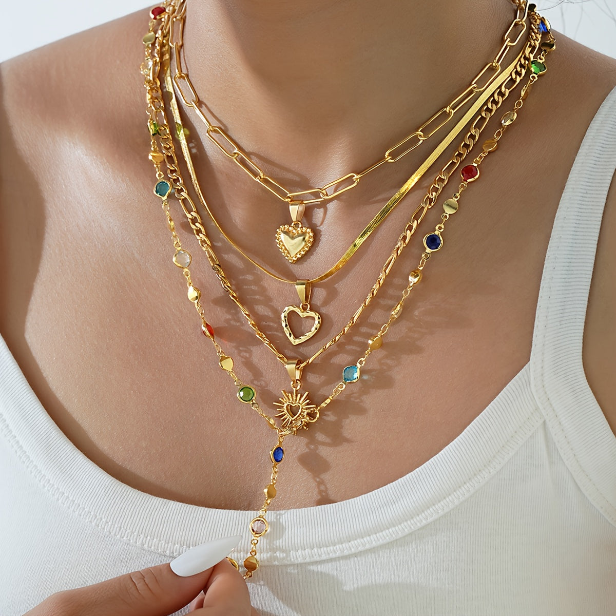 TEMU 4pcs Set Of Simple, Elegant, Fashionable, Trendy, Old Money Style, Colorful Love, Necklace Set For Women, Vacation, Party, Dinner, Date, Travel,