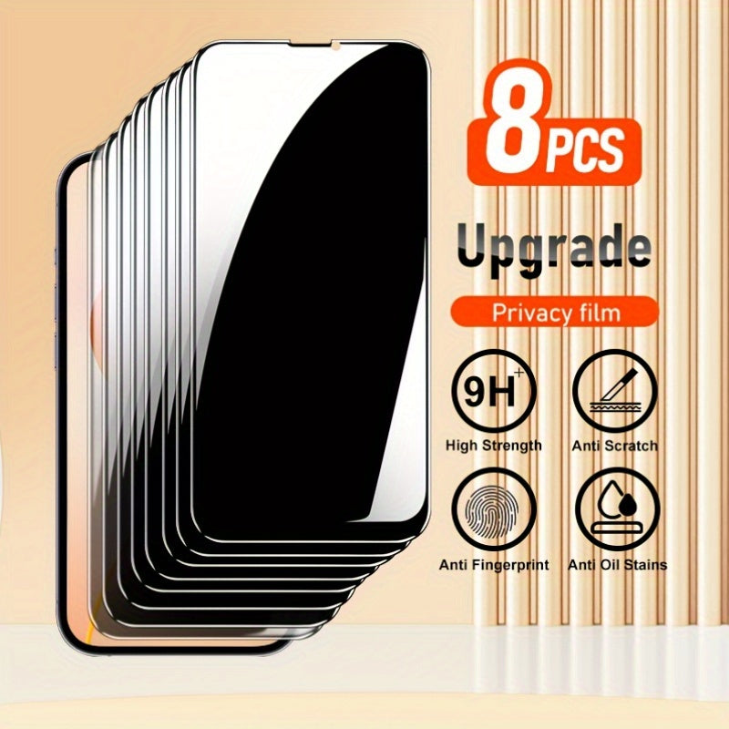 TEMU 8pcs Tempered Glass Privacy Screen Protector For Iphone X-xs-xr-11-12-13-14-15-16 Series, Anti-peeking Glossy Protection, High Definition, 9h