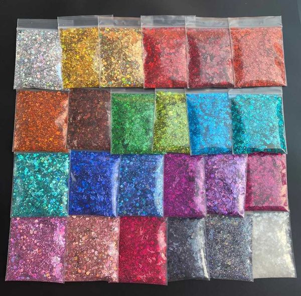10g-bag flash mixed size holographic chameleon flash glitter polyester hexagonal nail flash set W240815