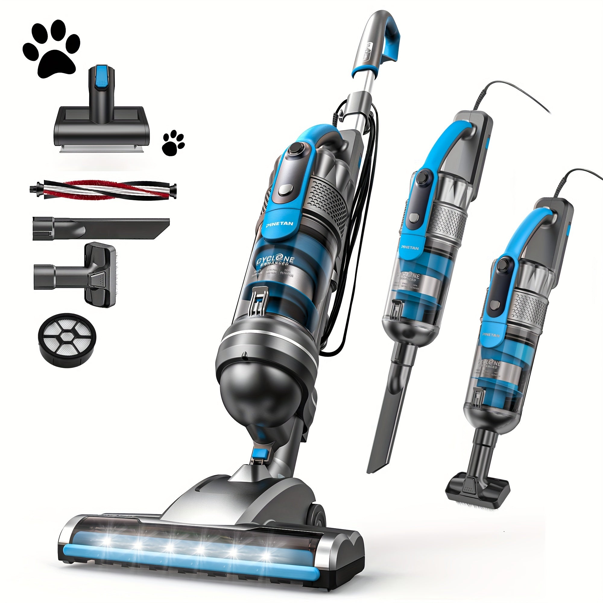 TEMU 1pc Upright Vacuum Cleaner, Lightweight, Bagless, With Hepa Filter, 6 Led Headlights & Anti- Motorized Pet Brush For Home And Carpet Cleaning
