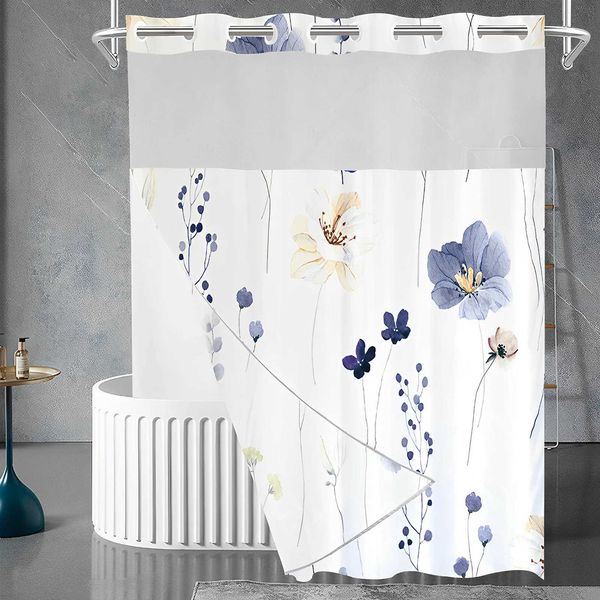 Hook free shower curtain waterproof bathroom curtain with snap on lining washable bathroom curtain bathroom decoration 180x188cm W240808