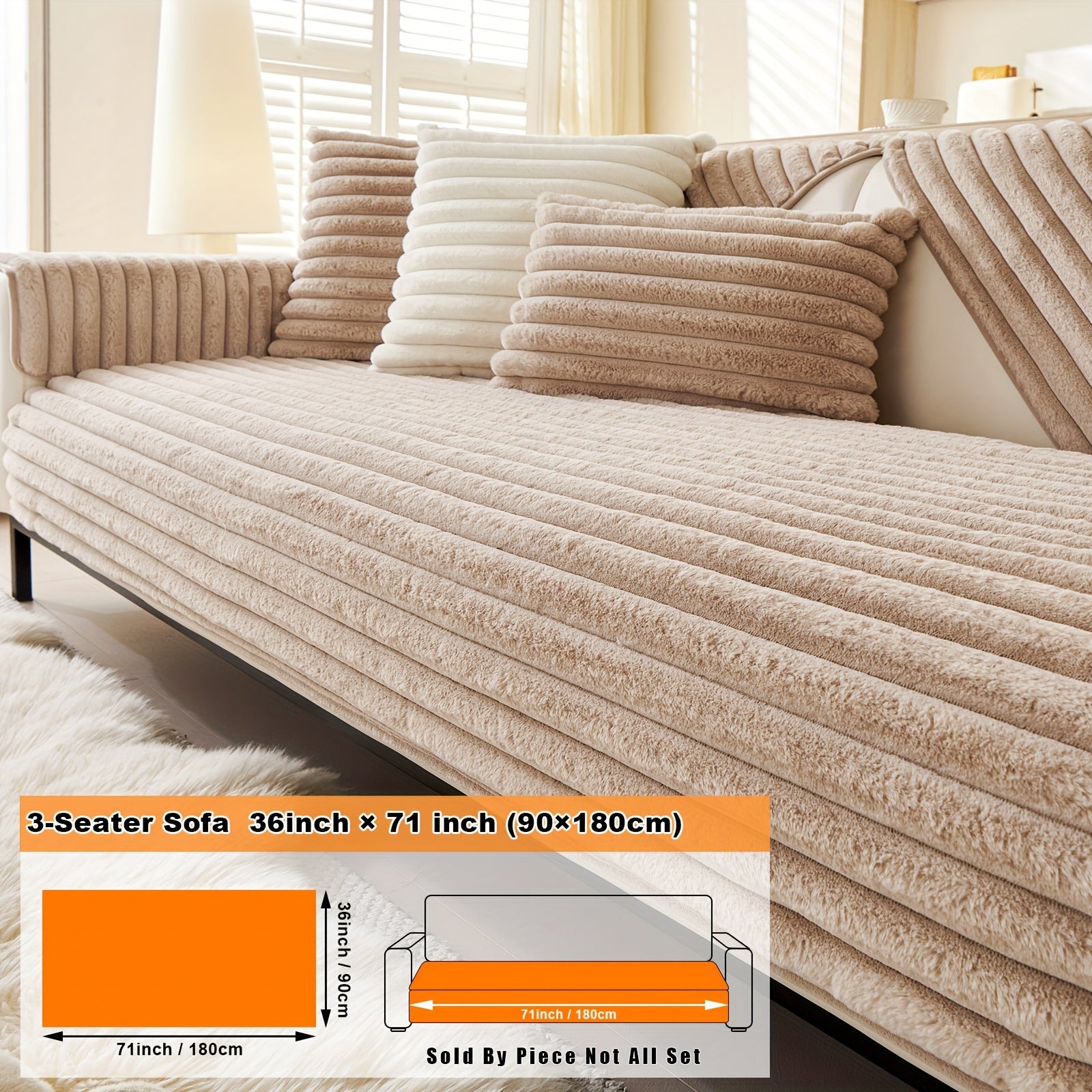 TEMU Modern Plush Sofa Cover - Machine Washable, Pet Friendly, Non-slip, Thickened For Armchair To Sectional Sofas - Polyester Sofa Protector With