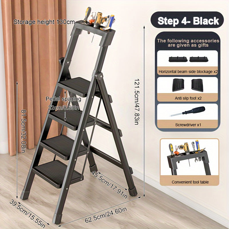 TEMU Heavy-duty Folding Ladder - Retractable Fishbone Ladder With Anti-slip Steps, Thickened Metal Portable Folding Ladder, Suitable For