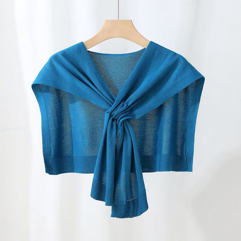 T952 new air-conditioned room knitted shawl female outerwear decorative scarf summer Korean version solid color sunscreen shawl