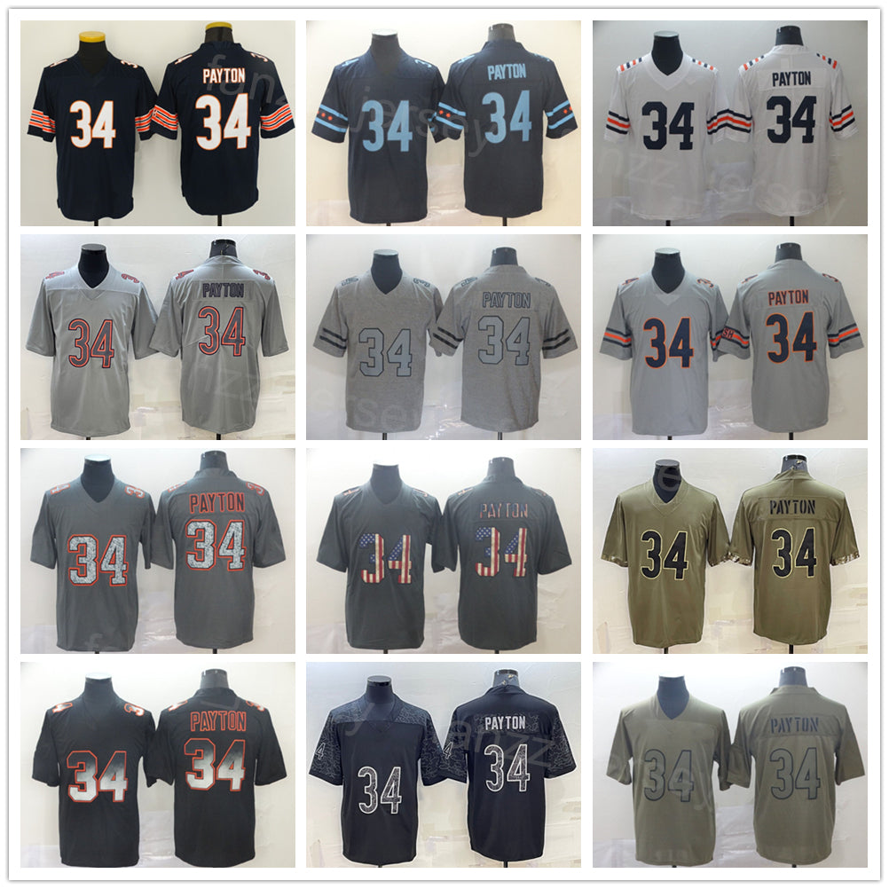 Men Football 34 Walter Payton Jersey Rainbow Leopard Grain Hyphenation Goddess Shadow Flag Hemp Grey Drift Smoke Olive Salute To Service Camo For Sp