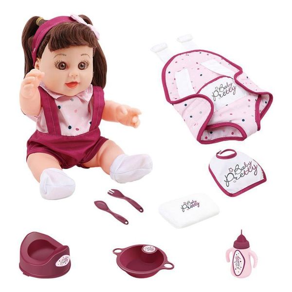 Dolls Small Soft Body Baby Doll born Baby Doll Soft Vinyl Weighted born Baby Dolls W- Feeding Bottle Fork Scoop Diaper Gift Set 230426