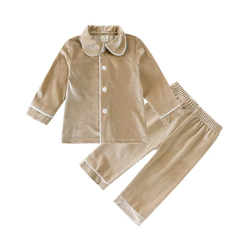 w141 Trendy Children&#039;s Gold-Velvet Sleepwear Set Perfect Autumn Outfit