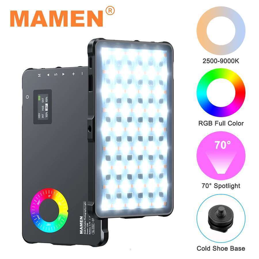 MAMEN 70Â° Spotlight RGB Video 2500-9000K LED Camera Light with 4000mAh Rechargable Battery for Youtube Vlog Selfie CRI95+