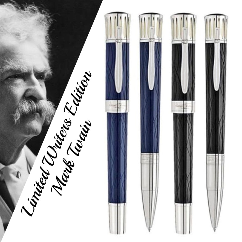 Limited Edition Writer Mark Twain Signature Rollerball Pen Black & Blue & Wine Red Resin Carving Office School Writing Ballpoint Pens With Serial Nu