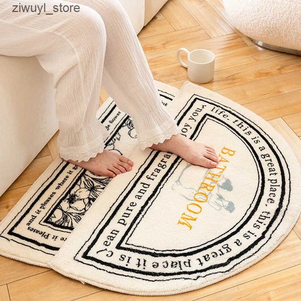 Carpets Retro Bathroom Carpet Semicircle Non-slip Area Rugs Absorbent Floor Mat Soft Plush Doormat for Bedroom Kitchen Entrance Foot Pad L24