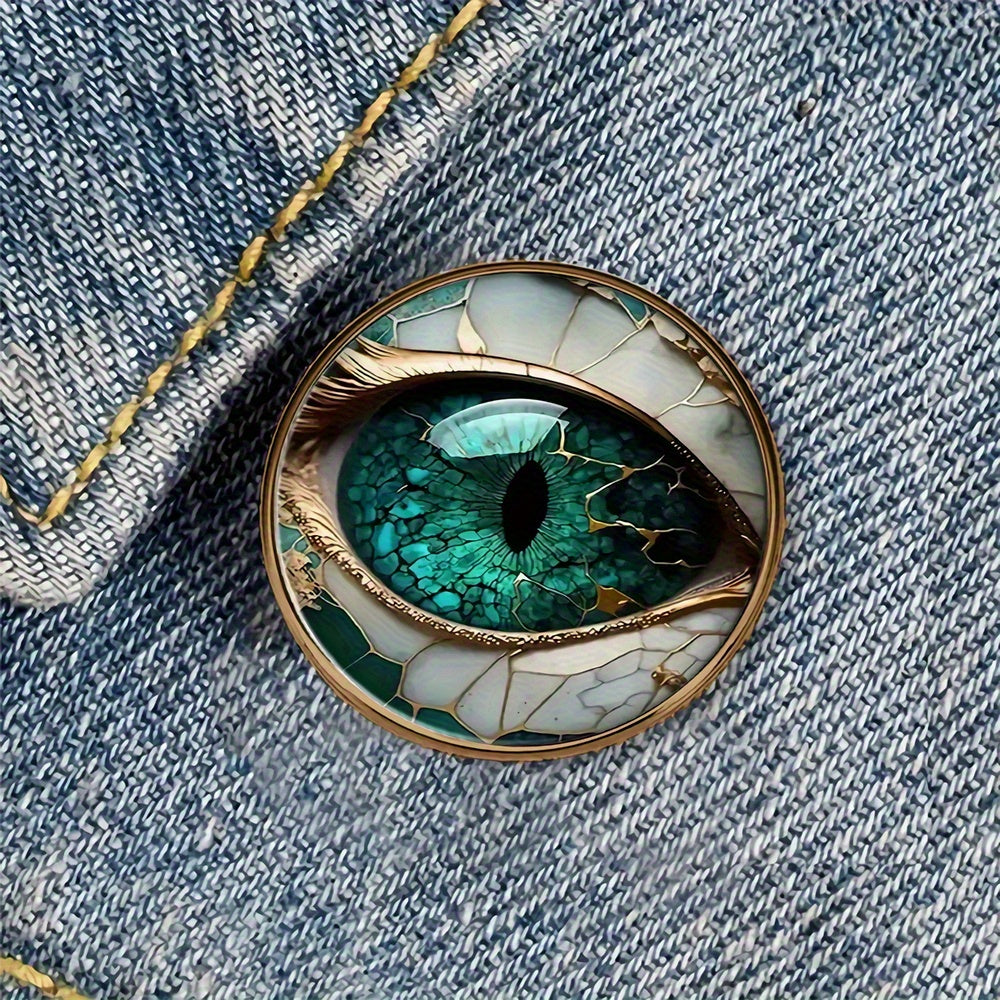 TEMU 1pc Emerald Green Realistic Dragon Eye Alloy Resin Round Brooch Badge, Suitable For Decorating Backpacks, Hats, Clothes, Shoes, And Boots