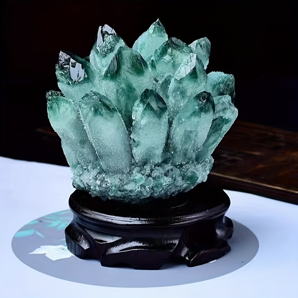 TEMU 1pc Natural Green Quartz Crystal Cluster, Elegant Home Decor, Stone Figurine, Desk Ornament
