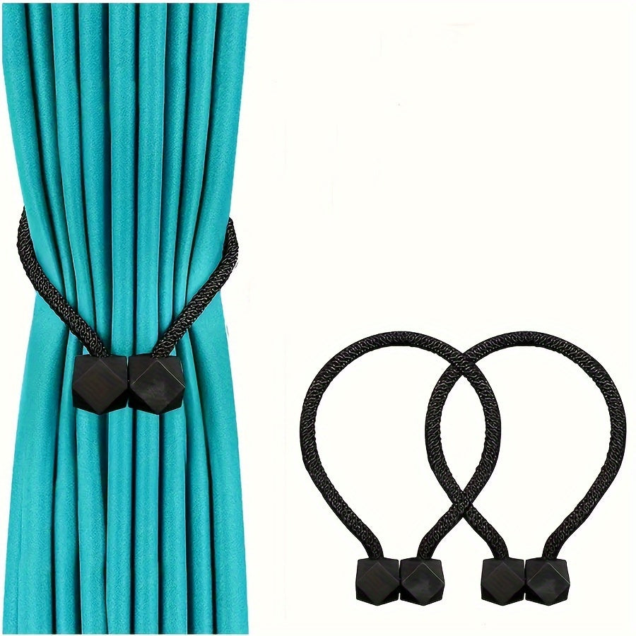 TEMU 2pcs Magnetic Curtain Tiebacks - Classic Polyester Ball Clips For Home Decor, Fashionable Window Drapery Accessories