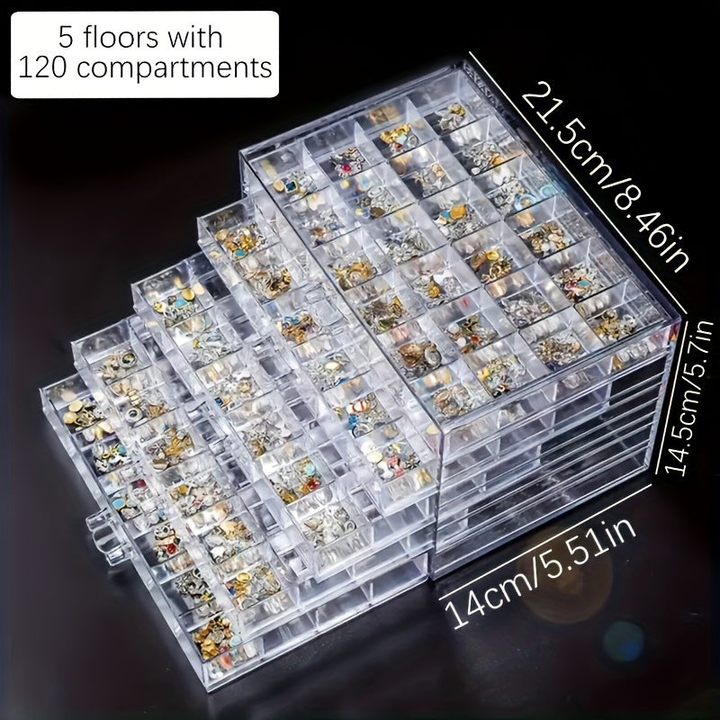 TEMU 5-layer Plastic Jewellery Storage Box With 120 Compartments, Removable Desktop Storage Box With Drawers For Storing Earrings, Bracelets,