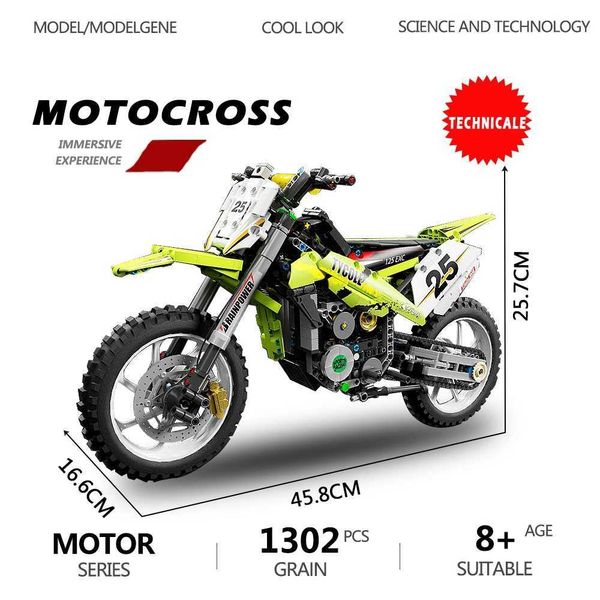 Technical 1 5 Motorcycle Series Motocross Model Building Blocks Cross-country Bricks Motorbike High-tech Education Toys for Kids C250103