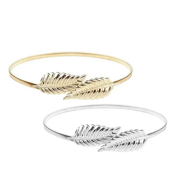 Hook Buckle Ladies Fancy Adjustable Spring Belt Golden Silver Leaves Stretch Waistband Bride Belt Y250208