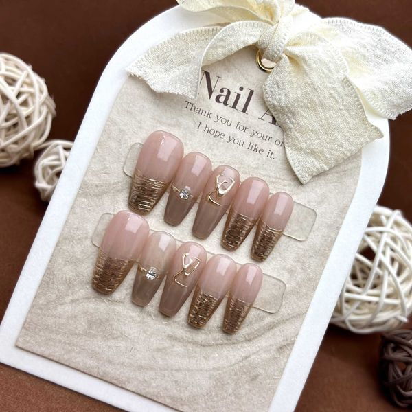Girls False Nails Handmade Wearing Nail False Nail Finished French Mojin Gradient High Grade Long Ladder Detachable Nail Enhancement 240530