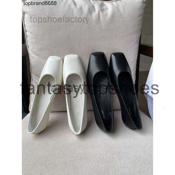 The Row shoes Shoes Dress TR leather square head single shallow mouth slip on comfortable commuting low heel kitten heel shoes Size 34-39 SX