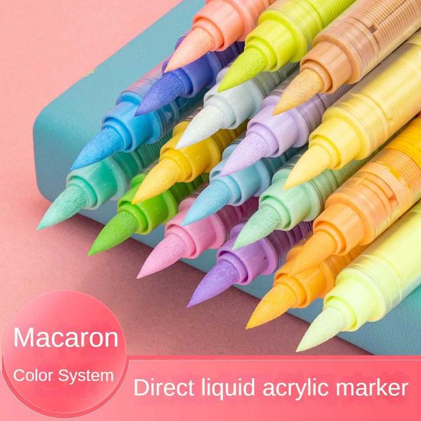 Watercolor Brush Pens 24 Color Macaron Straight Liquid Soft-head Acrylic Marker Pen Opaque Color Stackable Student-specific Watercolor Paint