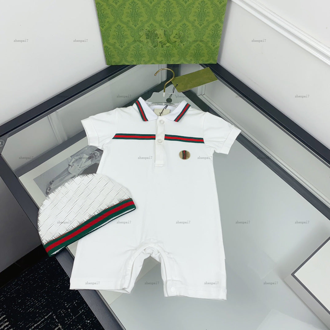 Top newborn jumpsuits Short-sleeved collar design toddler romper designer Baby clothing infant bodysuit And hat A000X04N088
