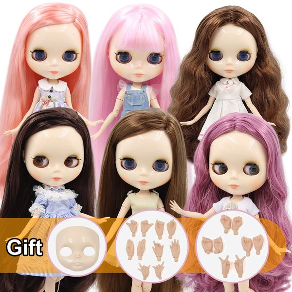 Dolls ICY DBS Blyth doll 16 BJD Customized nude joint body with white skin glossy face blue background is matte face girl gift toy 230705