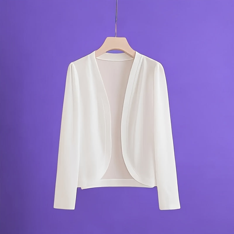 TEMU 1pc Women's Elegant Long Sleeve Cardigan - Front Opening Shawl Collar, Windproof & Sun-protective, 100% Polyester, (olive Green, Rich Red,