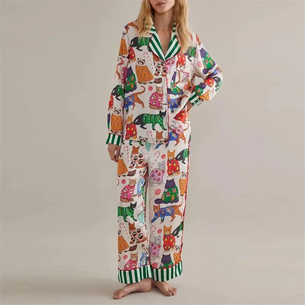 2024 Christmas Nutcracker Pajamas for Women Set Cute Cartoon Pattern Long Sleeve Button Down Shirt with Pants Loungewear 241204