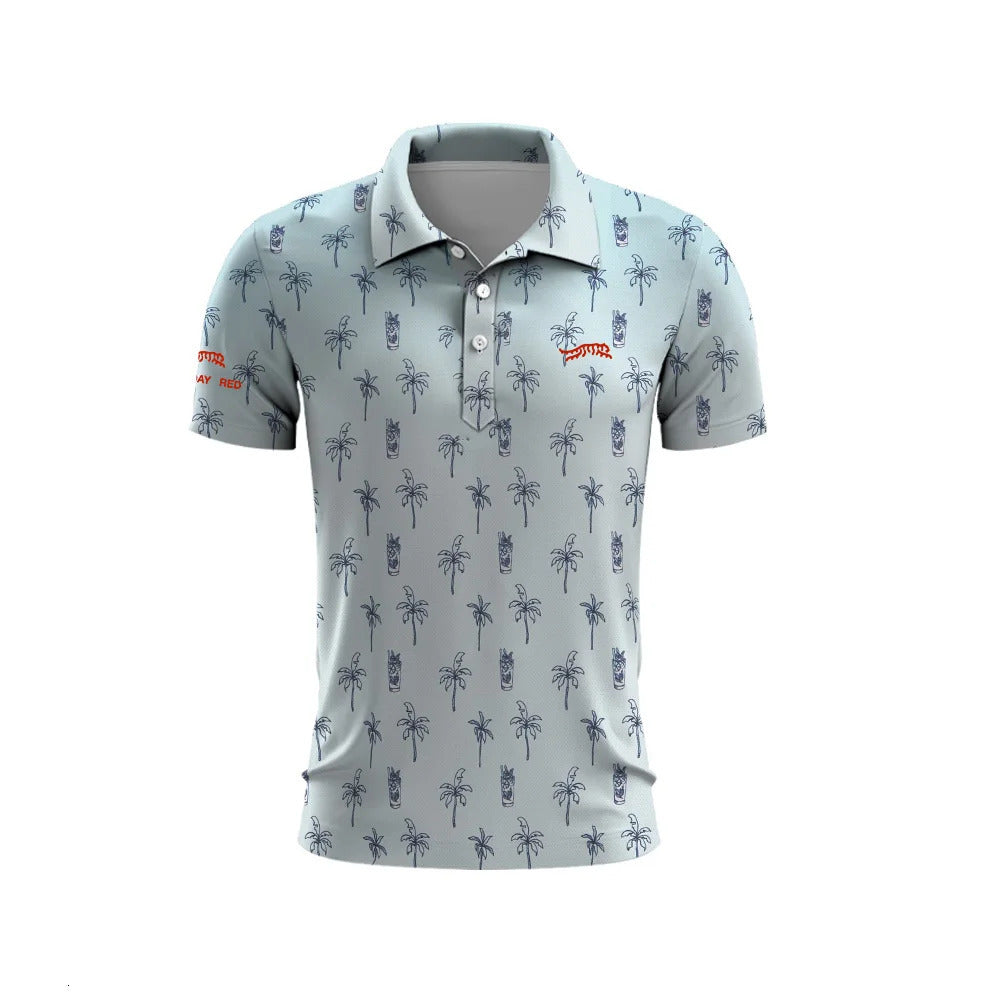 Tiger Woods Golf Sun Day Red Spotted Pattern Mens Summer TShirt Top Quick Drying Club Button Up Polo Shirt 240921