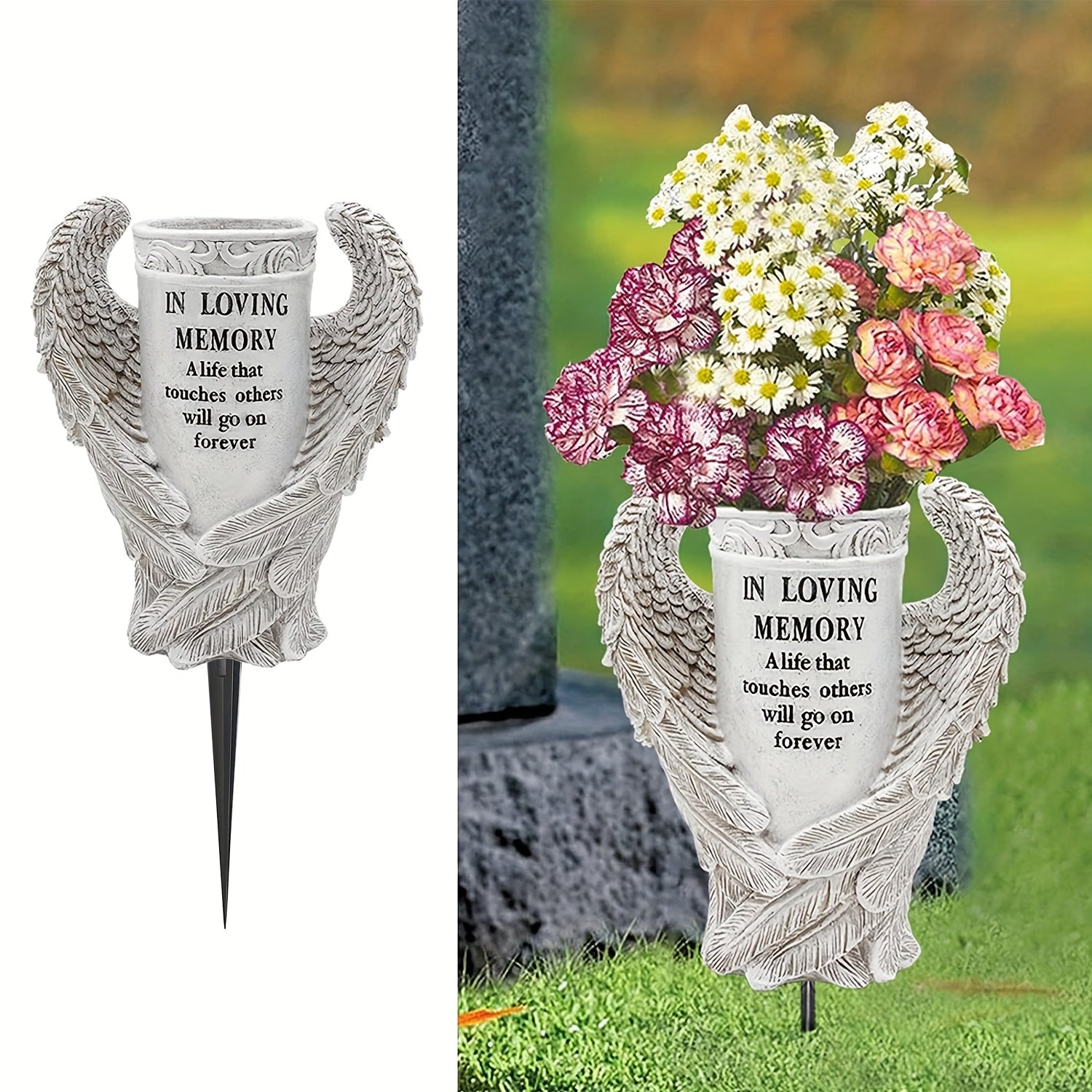 TEMU Grave Decorations For Cemetery, Wings Vases With Spikes For Garden Decorations Waterproof Garden Statues Memorial Gifts For Loss Of