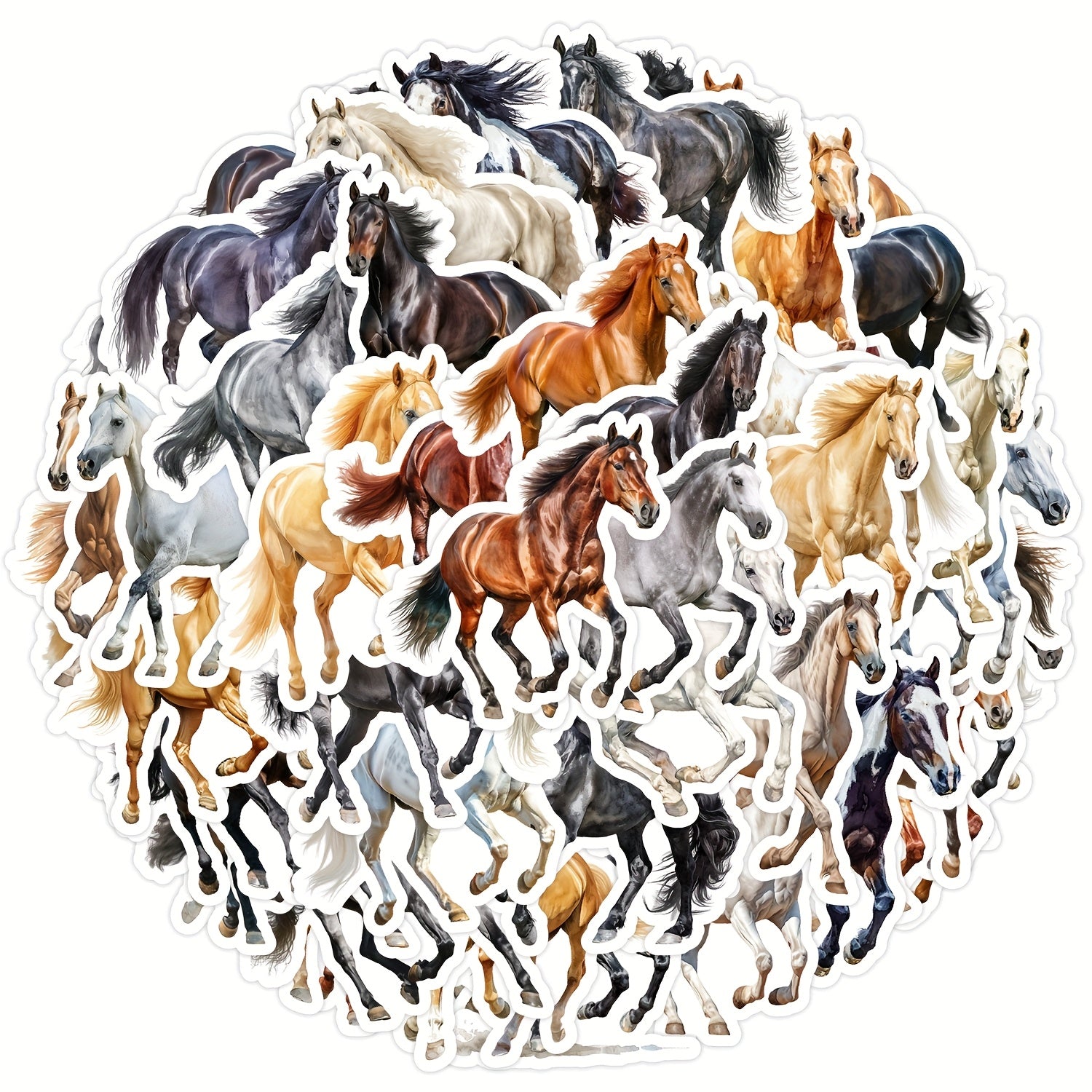 TEMU 50pcs Horse Stickers - Glossy Vinyl, Reusable & Removable Horse Decals With 50+ Color (brown, Black, White, Grey, Brown) For Scrapbooking,