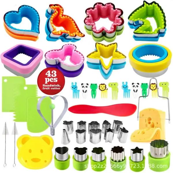 Baking 43Pcs Fruit Cutters For Children Kids Food Cookie Sand Mold Maker With Shapes Vegetable Bread Mould Set Kitchen Bento Tools LL