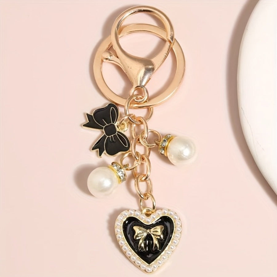 TEMU Y2k Keychain With, Pearls & Charm - Golden-tone Lobster Clasp Key Ring For Bags, Backpacks, Car Accessories, Bag Charm, Heart And , Decorative