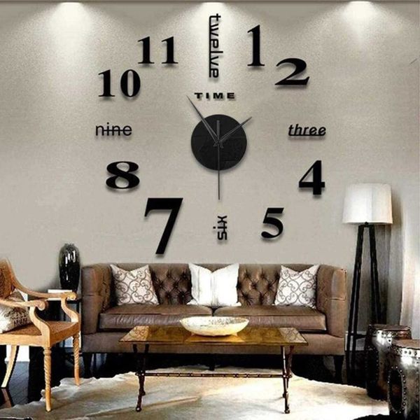 3d MUte Wall Wall Creative Clock Diy Mirror Large Frameless Surface Sticker Home Office Decor Hanging Watch Reloj De ParedXJ