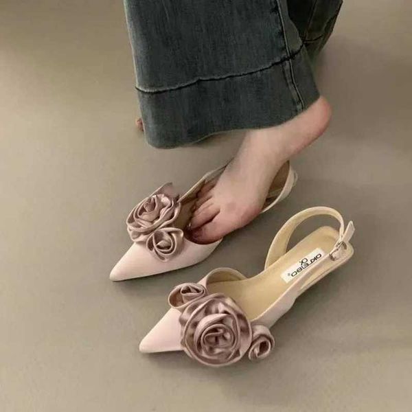 Nova marca Wen Sandal Fashion Flores Damas Elegantes Sapatos Slingback Shoes Fino Vestido de Salto Baixo Mes Bombas Z241229