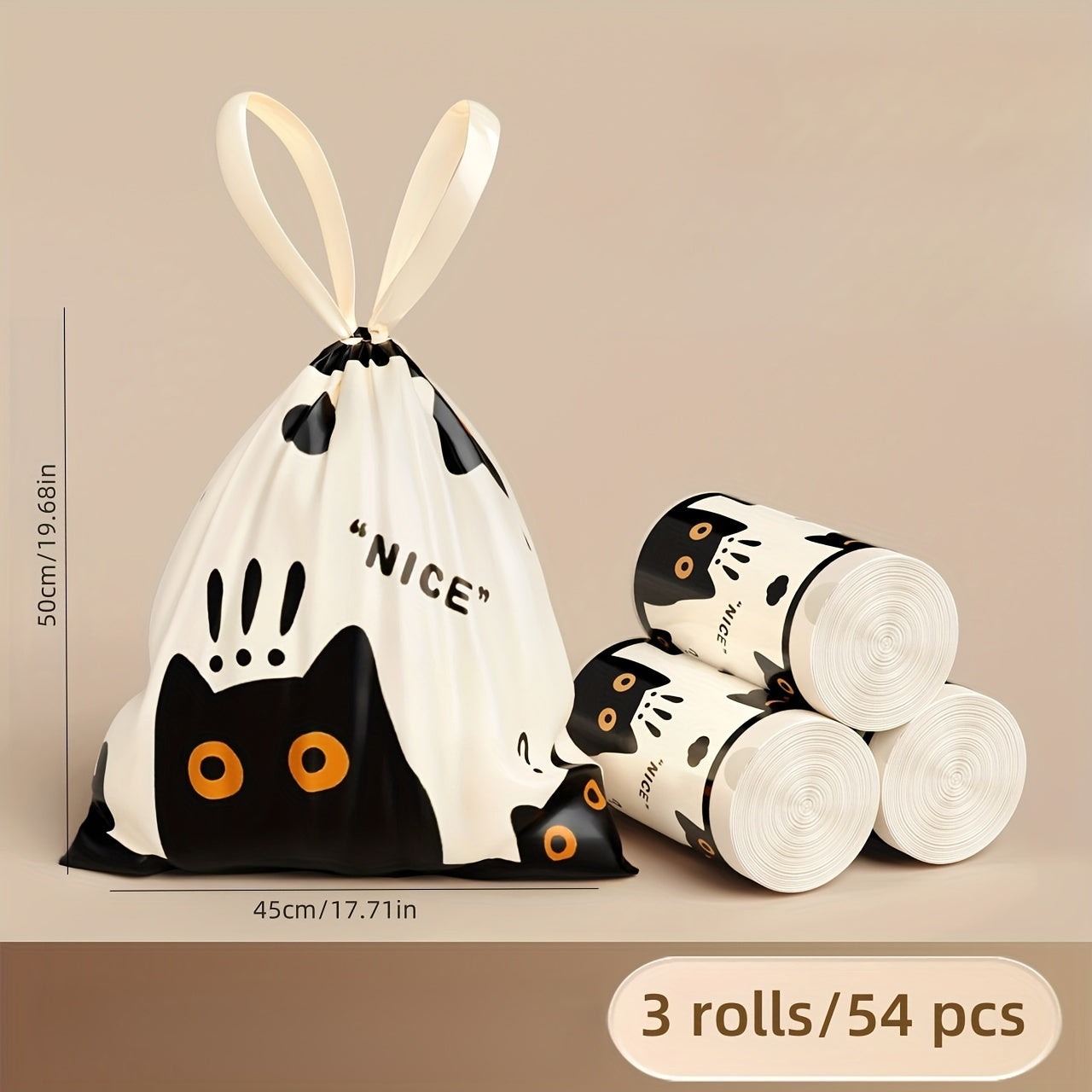 TEMU 1pc 54pcs Cute Cat Trash Bags With "nice" Design - Black & White Disposable Garbage Bags For Home, Office, Kitchen, Bedroom, Living Room -