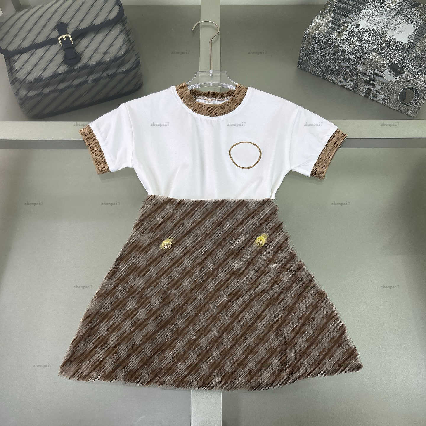 girls dress suit High quality baby overskirt kids designer clothes Summer T-shirts and Letter printing skirts A061X02N025-b